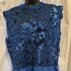 Blue Sequin Lace Evening Dress